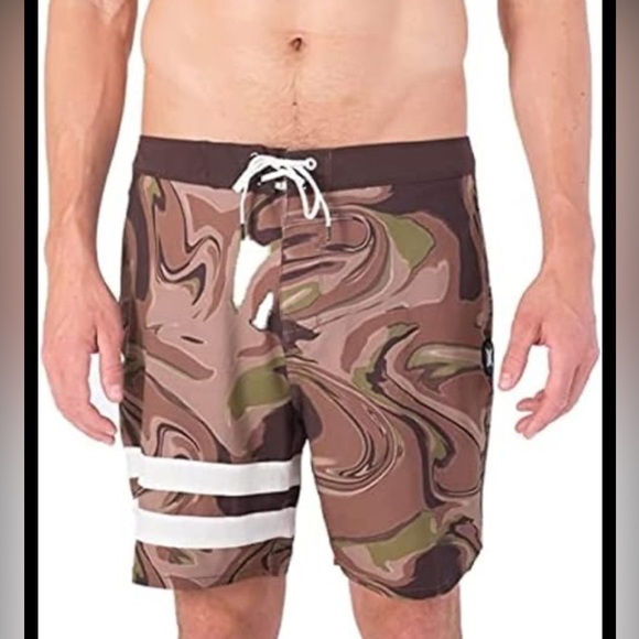 Hurley Brown & Green Camo Print 38” Waist Swim Board Shorts - Picture 1 of 12